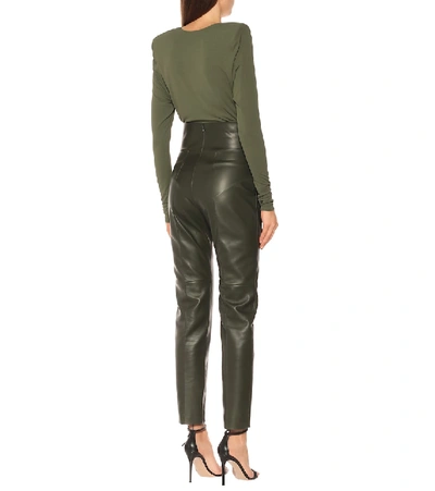 Shop Alexandre Vauthier High-rise Slim Leather Pants In Green