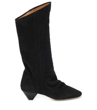 Shop Isabel Marant Dathy's Slouchy Suede Boots In Black