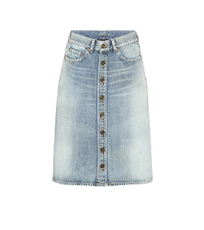 Shop Saint Laurent Denim Midi Skirt In Blue