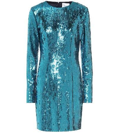 Shop Galvan Oceana Sequined Minidress In Turquoise