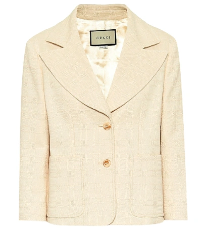 Shop Gucci Checked Cotton And Wool Blazer In White