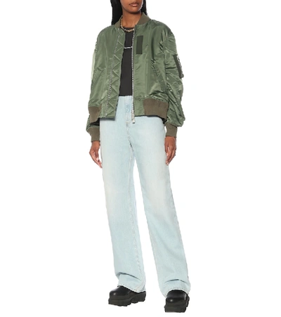Sacai Zip-up Nylon Bomber Jacket In Green