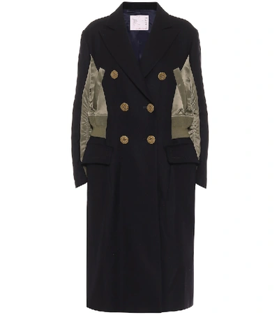 Shop Sacai Double-breasted Wool Coat In Blue