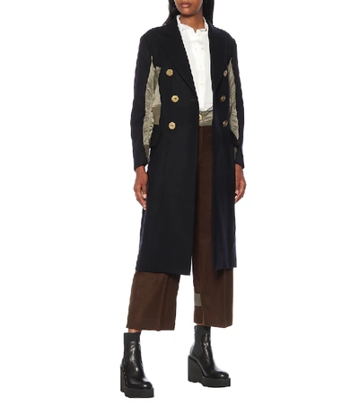 Shop Sacai Double-breasted Wool Coat In Blue