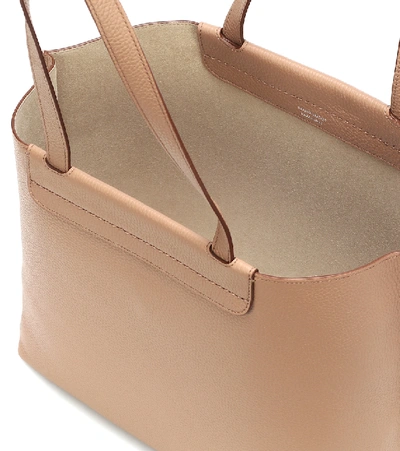 Shop Tod's Logo Medium Leather Tote In Beige