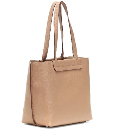 Shop Tod's Logo Medium Leather Tote In Beige