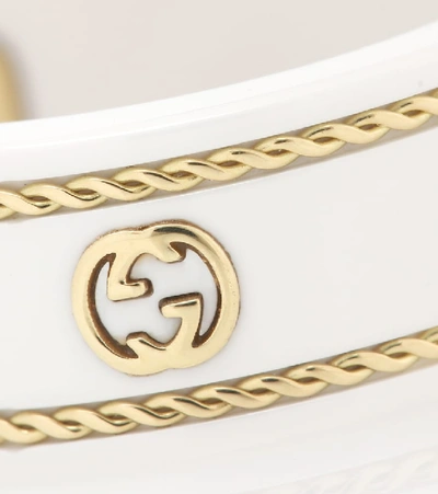 Shop Gucci Icon Interlocking G Zirconia And 18kt Gold Ring In White