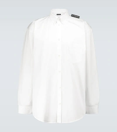 Shop Balenciaga Tab Long-sleeved Cotton Shirt In White