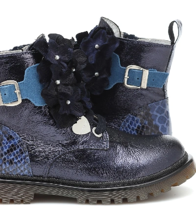Shop Monnalisa Embellished Faux Leather Ankle Boots In Blue