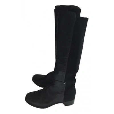 Pre-owned Stuart Weitzman Leather Riding Boots In Black