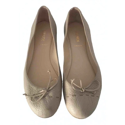 Pre-owned Fendi Leather Ballet Flats In Grey