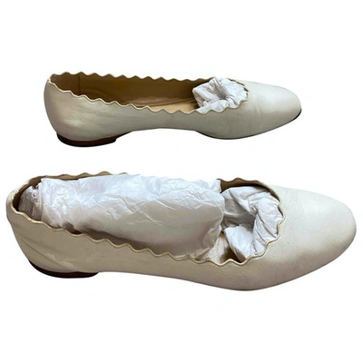 Pre-owned Chloé Lauren White Leather Ballet Flats