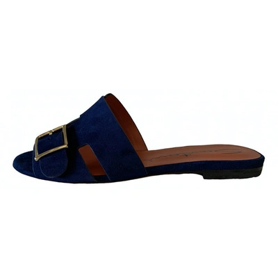 Pre-owned Santoni Blue Suede Sandals
