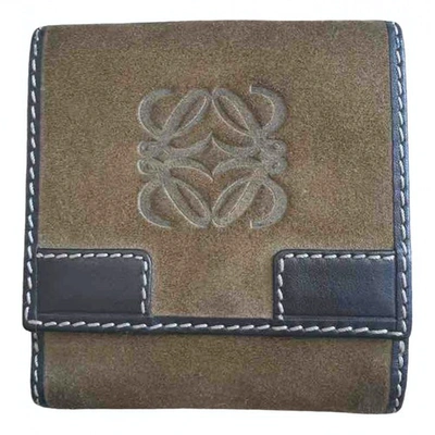 Pre-owned Loewe Khaki Suede Wallet