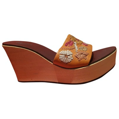 Pre-owned Robert Clergerie Leather Mules In Orange