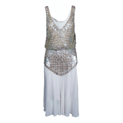 Pre-owned Amanda Wakeley Silk Mid-length Dress In Ecru