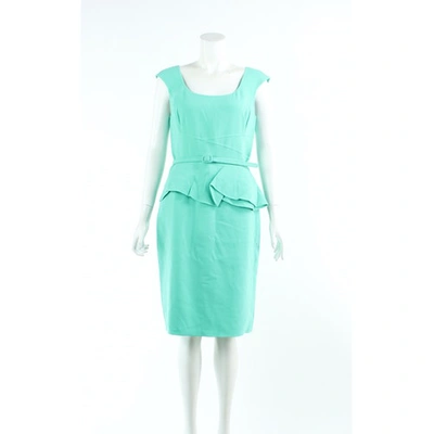 Pre-owned Oscar De La Renta Turquoise Wool Dress