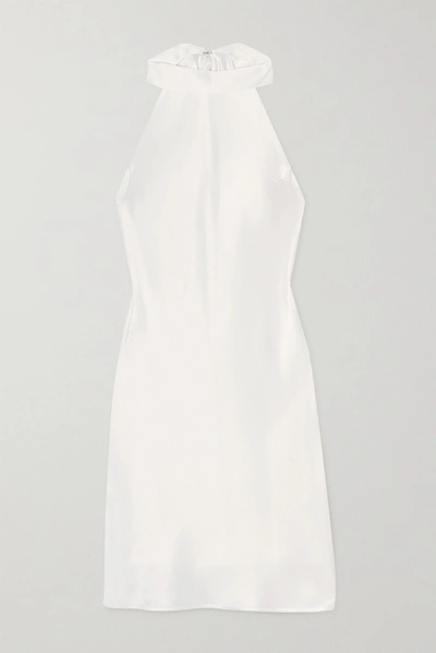 Shop Galvan Satin Halterneck Mini Dress In White
