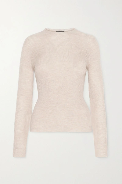 Shop Akris Ribbed Cashmere And Silk-blend Sweater In Beige