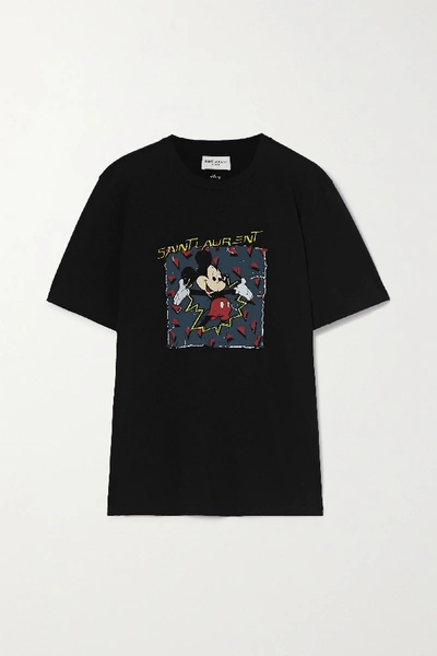Shop Saint Laurent Disney Printed Cotton-jersey T-shirt In Black