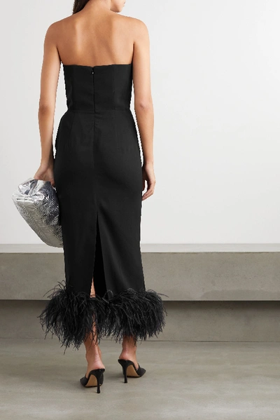 Shop 16arlington Himawari Strapless Feather-trimmed Knotted Crepe Midi Dress In Black