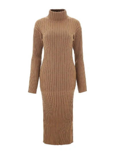 Shop Kenzo Ribbed Wool Dress In Camel Color