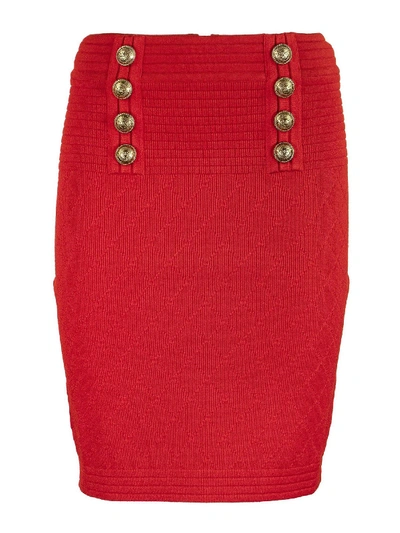 Shop Balmain Jersey Skirt In Red