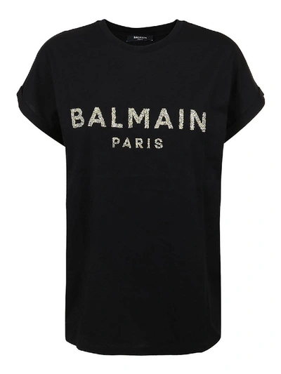 Shop Balmain Embellished Logo T-shirt In Black