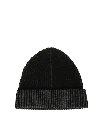 Shop Kenzo Ribbed Wool Beanie In Grey