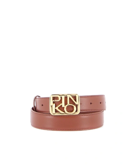 Shop Pinko Fischio Leather Belt In Brown
