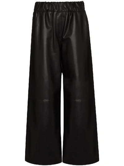 Loewe Cropped Wide-leg Leather Trousers In Black | ModeSens