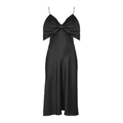 Shop Anna October Gala Bow-embellished Satin Midi Dress In Black