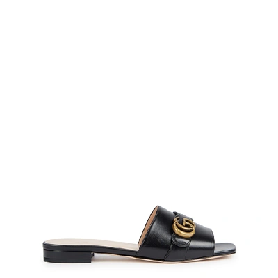 Shop Gucci Gg Marmont Black Leather Mules