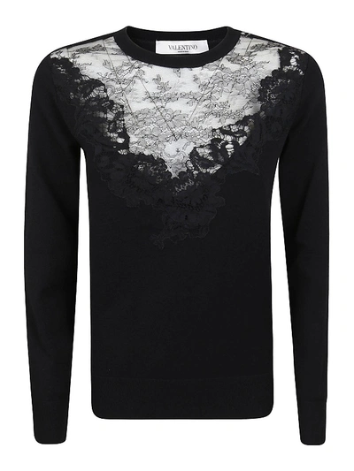 Shop Valentino Lace Embroidered Insert Sweater In Black