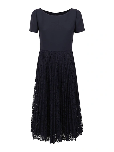 Shop Valentino Lace Skirt Dress In Dark Blue