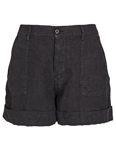 Shop Frame Le Beau Cuffed Linen Shorts In Black