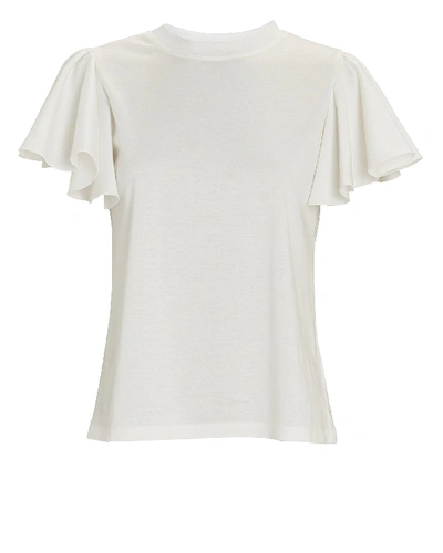 Shop Adeam Ruffled Cotton T-shirt In White