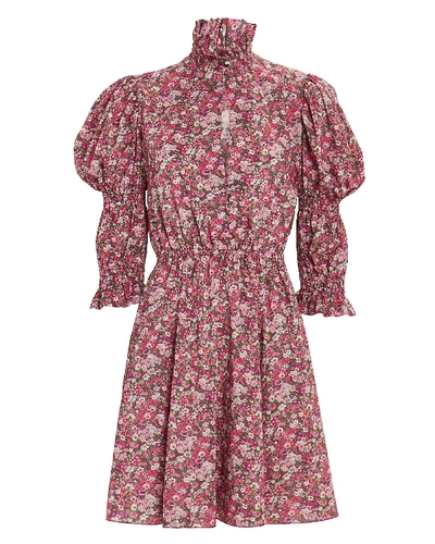 Shop Philosophy Di Lorenzo Serafini Floral Puff Sleeve Mini Dress In Pink-drk
