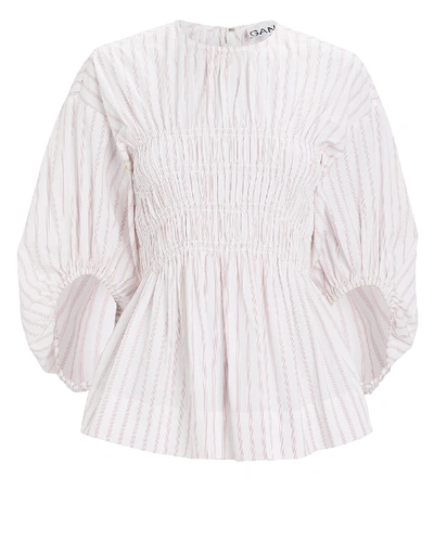 Shop Ganni Striped Balloon Sleeve Top In White/pink