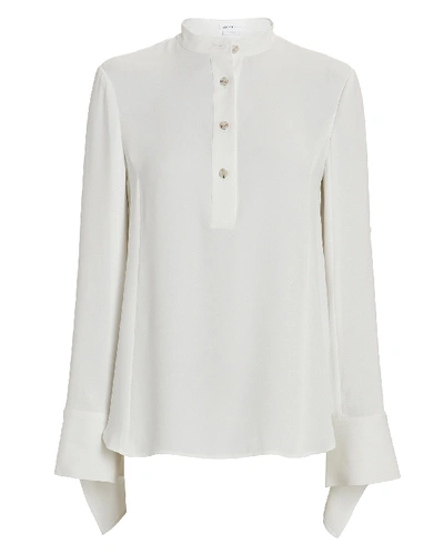 Shop Adeam Voyage Ruffled Long Sleeve Crepe Blouse In White