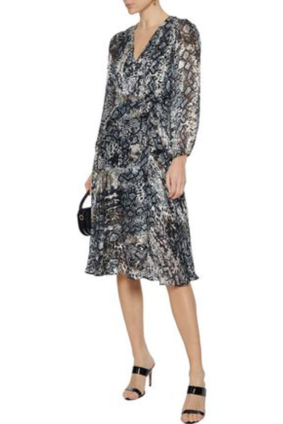 Shop Alice And Olivia Coco Wrap-effect Snake-print Burnout Crepe De Chine Dress In Animal Print
