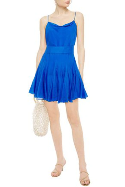 Shop Alice And Olivia Webber Belted Cotton-voile Mini Dress In Blue