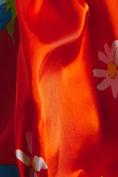 Shop De La Vali Floral-print Stretch-satin Mini Dress In Tomato Red