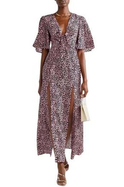 Shop Les Rêveries Tie-front Leopard-print Silk-crepe Maxi Dress In Baby Pink
