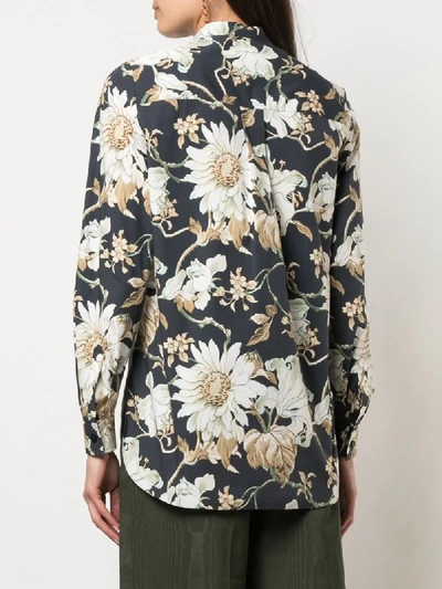 Shop Oscar De La Renta Floral Print Shirt In Blue