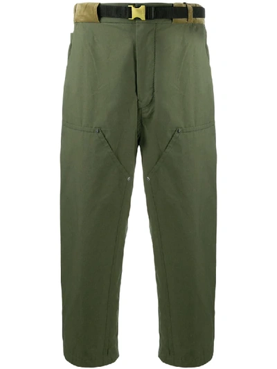 Shop Sacai Belted Wide-leg Trousers In Green