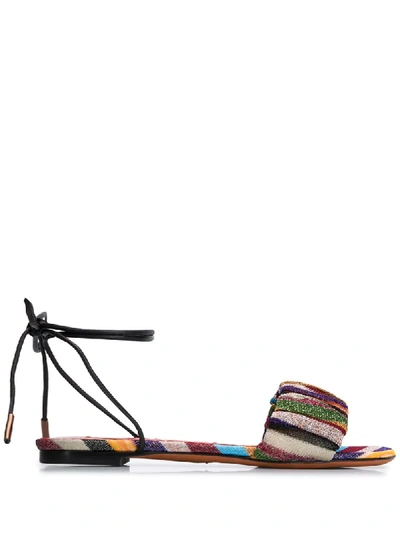 Shop Missoni Striped Lace-up Sandals In Green