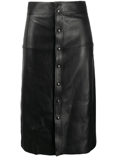 Shop Saint Laurent Leather Midi Skirt In Black