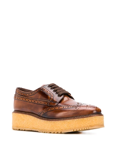 Shop Prada Flatform Leather Brogues In Brown