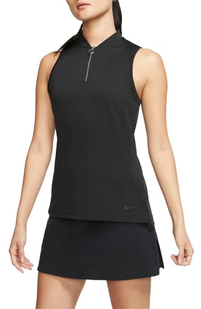 Shop Nike Dri-fit Sleeveless Golf Polo In Black/black